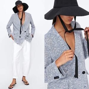 Zara Double Breasted Textured Weave Tweed Blazer Cardigan $89 Size S Small
